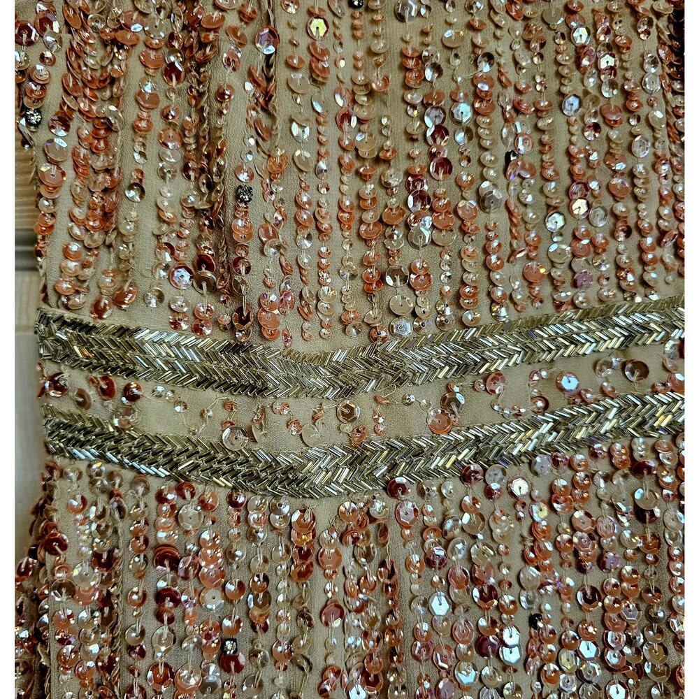 Mac Duggal Sequined High Neck Sleeveless Maxi Gown - Nude/Gold Size 2 NWT - Picture 4 of 13